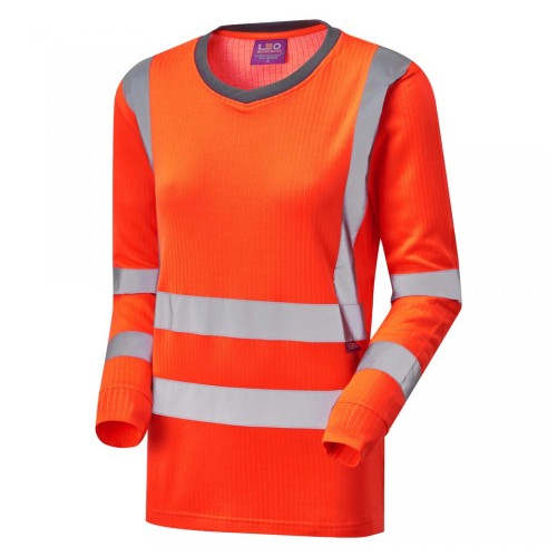 Leo Workwear Lydford Class 2 Hi-Vis Orange Women's Long Sleeve T-Shirt Leo Workwear Lydford Class 2 Hi-Vis Orange Women's Long Sleeve T-Shirt